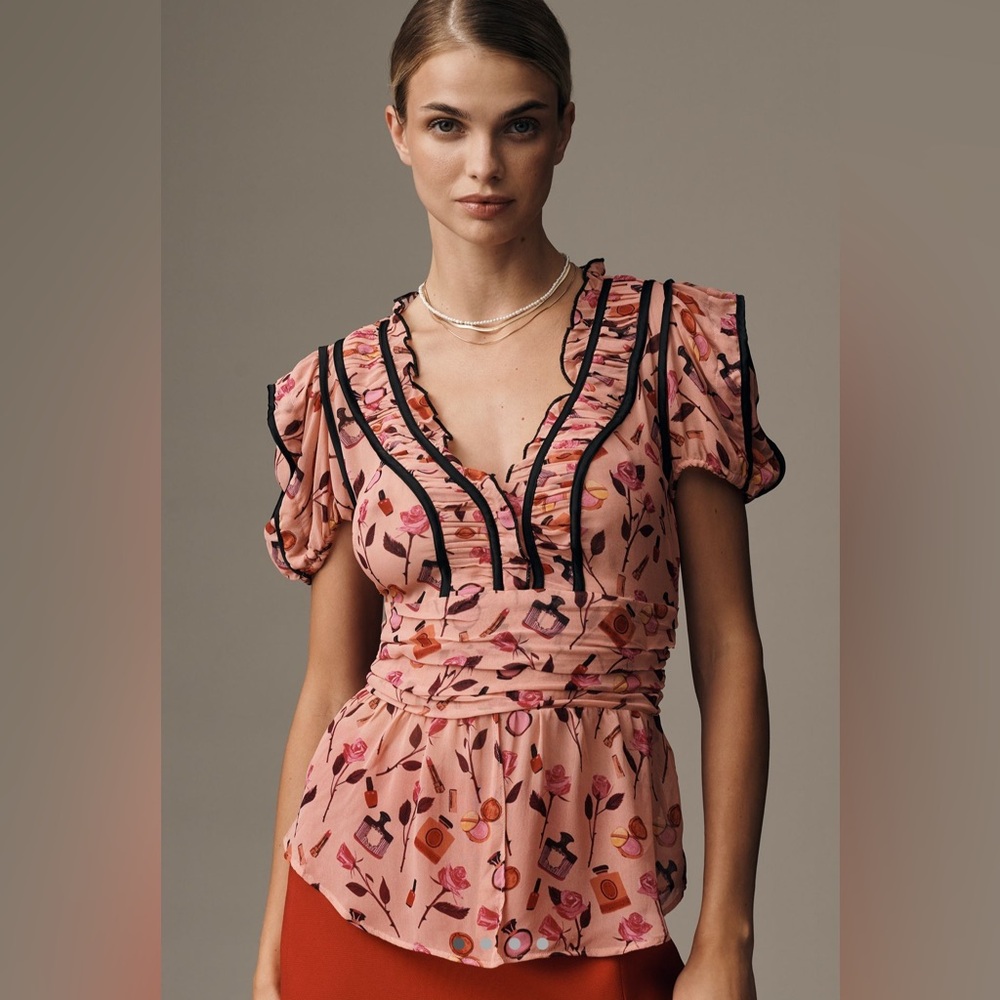 NWT Anthropologie Maeve Floral Pink Ruffle Blouse 💕